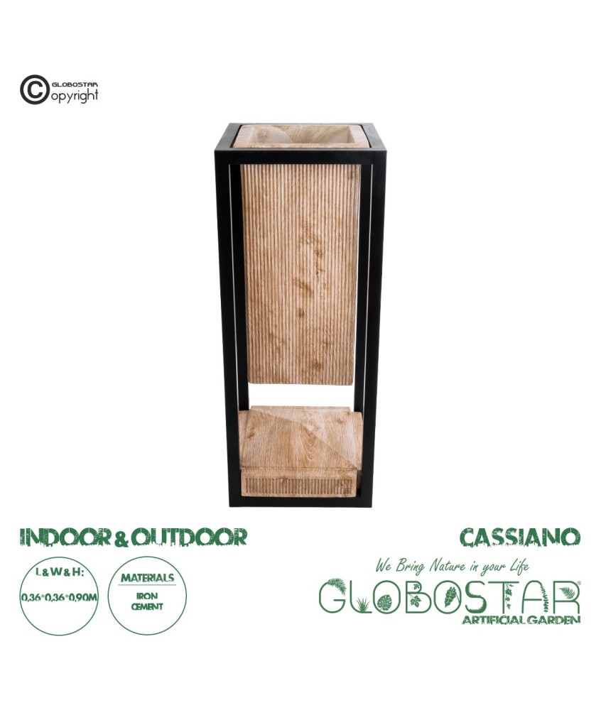 GloboStar® Artificial Garden CASSIANO 20753 Επιδαπέδιο Μεταλλικό Τσιμεντένιο Κασπώ Γλάστρα - Flower Pot Καφέ με Μαύρο Μ36 x Π36 x Υ90cm